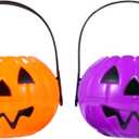 Cabilock 2Pcs Halloween Pumpkin Bucket Halloween Candy Bucket Jack-O-Lantern Trick or Treat Bags for Snacks Goodie Candy Halloween Party Favors (Random Color)
