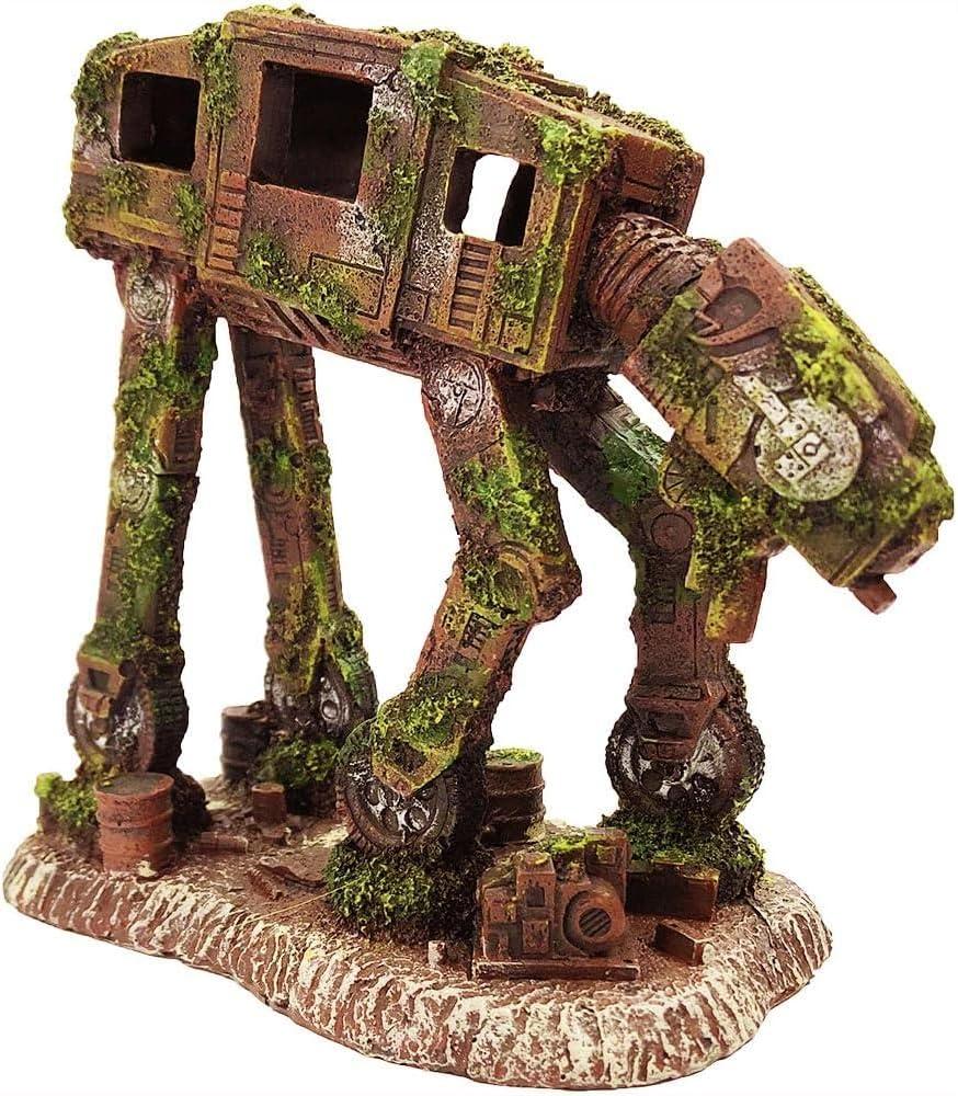 SLOCME Aquarium at-at Imperial Walker Decorations - Fish Tank Resin Robot Tropical Betta Fish Hide Cave Ornament