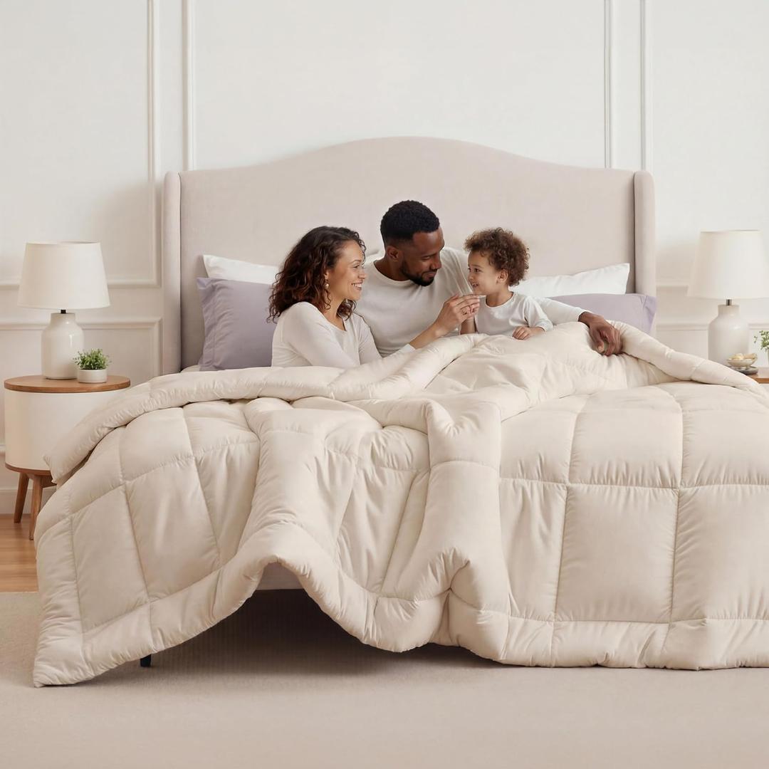 Bedsure Comforter Duvet Insert - Quilted Comforters Oversized King Size, All Season Duvet, GentleSoft Down Alternative Bedding, with 8 Tabs, Gifts for Women/Men, Linen, Oversized King 116 x 98 Inches