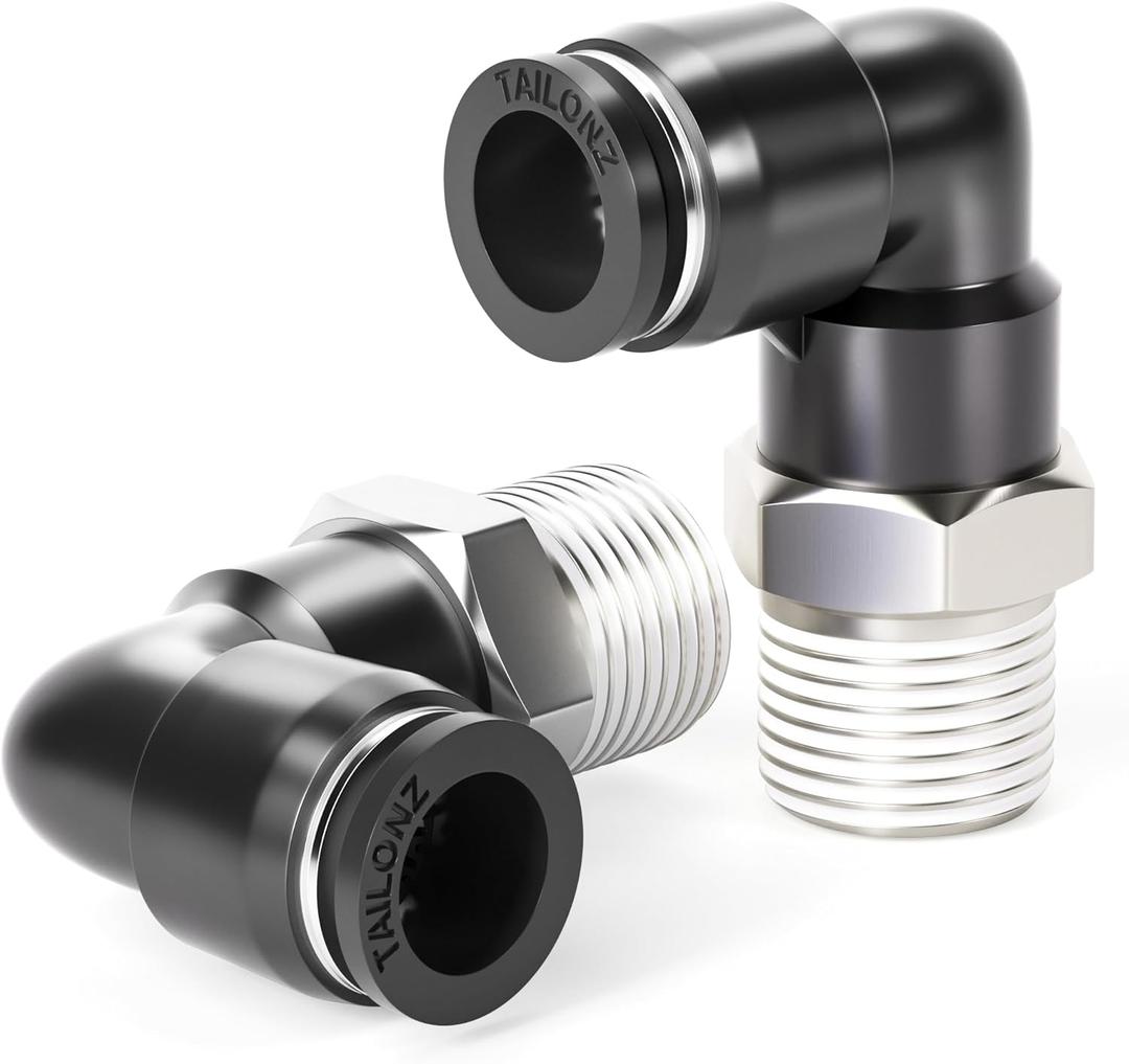 TAILONZ PNEUMATIC Male Elbow 6mm Tube OD x 1/4 Inch NPT Thread 90 Push to Connect Fittings PL6-N2 (Pack of 10)