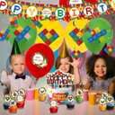 64Pcs Building Blocks Themed Birthday Party Decorations, Includes Colorful Blocks Balloons, Banners, Cake/Cupcake Toppers, Hanging Decor, Birthday Party Pack Supplies