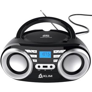 KLIM B3 Portable CD Player Boombox with FM Radio, Bluetooth, USB, AUX, and FM Radio Dual Speakers, EQ Sound Effects, 20 Preset Stations, Compact and Lightweight