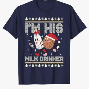 I'm His Milk Drinker I'm Her Cookie Eater Christmas Couple T-Shirt Size L