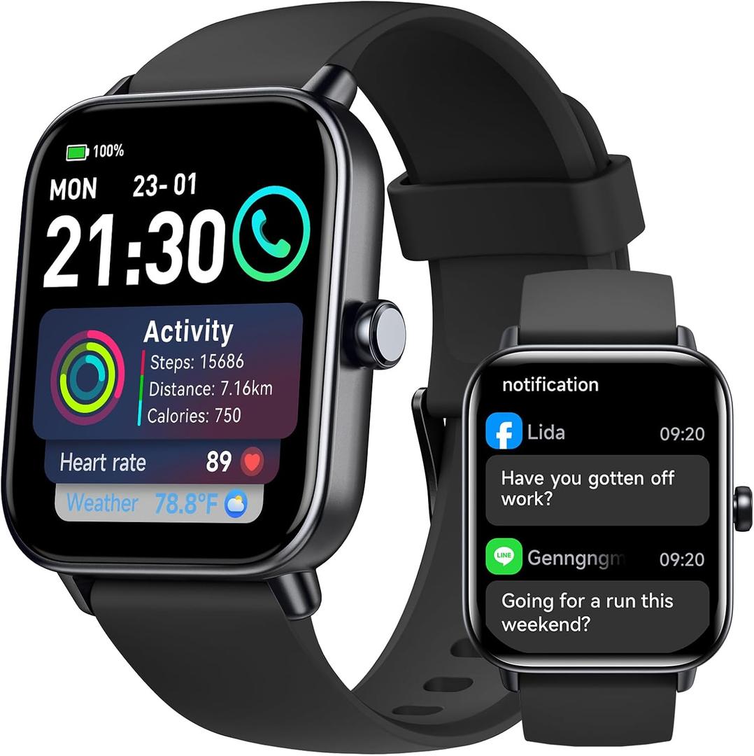 Smart Watches for Men,1.85" HD Display Compatible iPhone/Android (Answer/Make Calls),110+ Sport Modes Fitness Tracker with Heart Rate/Sleep/Sp02 Monitor,200+watch Face IP68 Waterproof (Black, 1.85)