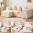 65" L Shaped Couch for Small Spaces, No Assembly Cloud Sectional Sofa with Deep Seat, Left Facing Chaise, 5-in-1 Modular 3 Seater Corduroy Couch for Apartment, Beige, 65" Mini Couch