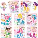 24 Sheets Mermaid Stickers Make Your Own Stickers Party Favors Mermaid Make A Face Sticker for Kids Party Favors,Classroom Teacher Rewards, Art Craft Supplies