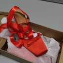 Satin Ballet Heels for Women Closed Square Toe Bow Ballerina Heels Lace Up High Heel Slingback Pumps Strappy Stiletto Mary Janes Elegant Party Shoes (6.5, Red)