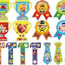 Qyeahkj 30pcs Father's Day Craft Kits for Kids, Fun DIY Paper Handmade Trophy Tie Craft for Daddys Day Girls Boys Home Classroom Indoor Game Activities Favors