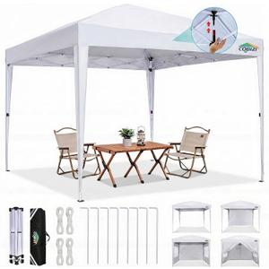 COBIZI 10x10 Pop up Canopy Tent, 10 by 10 Easy Setup Pop up Gazebo with 4 Sidewalls & Center Lock, Small Portable Instant Waterproof Outdoor Tent Canopy for Patio Backyard Vendor Event Sports (White)