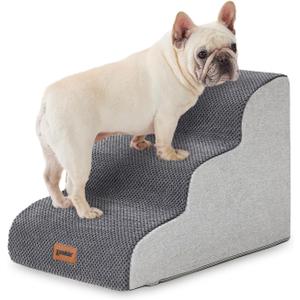 Pet Stairs for Small Dogs 15.7" H - Dog Stairs for Couch and Bed, 35D Foam Dog Steps Ramp with Non-Slip Bottom Grey, 3 Steps