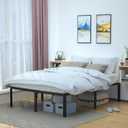 Amazon Basics Heavy-Duty Non-Slip Bed Frame with Steel Slats, 18" Height for Storage Space, Sturdy Support for Mattress, Easy Assembly, Queen, Black