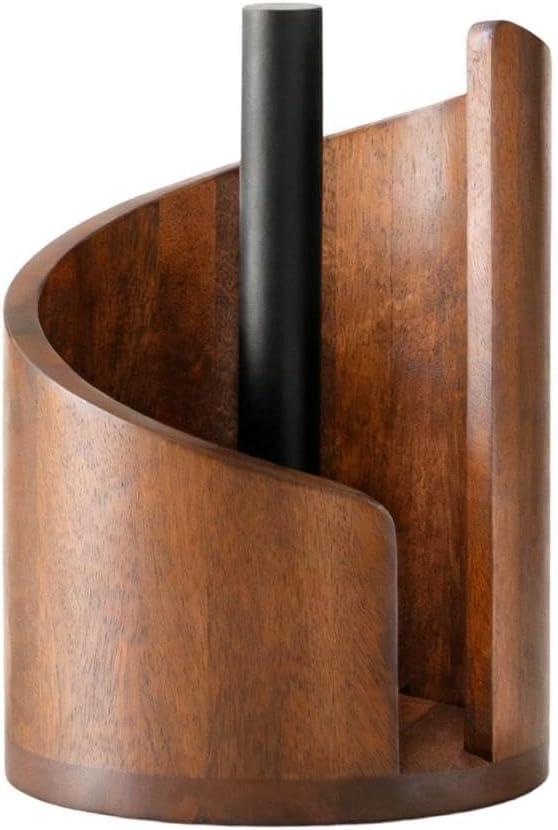 Stylish Mountain Paper Towel Holder with Mango Wood Base & Sturdy Iron Holders - Effortless One-Hand Tear for Jumbo & Mega Rolls - Perfect for Kitchen & Living Room Countertops