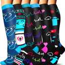 Sooverki Compression Socks for Women & Men 6 Pairs is Best Supportive Knee High Stockings for Circulation, Travel, Nurses (Large-X-Large, 01 Assorted 1)