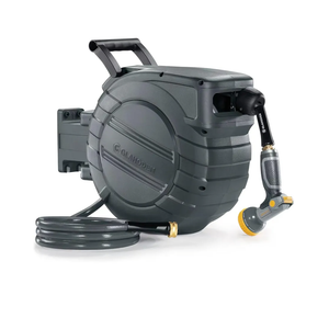 Retractable Garden Hose Reel 1/2 in x 100 ft, 2025 Upgraded Dual Ratchet Lock UV & Freeze Protection Brass Seal Slow Retraction Anti-Tangle Hose 180°Swivel Reinforced Scaffold Wall Mount