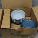 Grow Forward 24-piece Premium Wheat Straw Dinnerware Sets for 8 - Unbreakable Dishwasher & Microwave Safe Plastic Plates and Bowls Sets - Patio, Outdoors, RV, Camping Dishes - Seascape