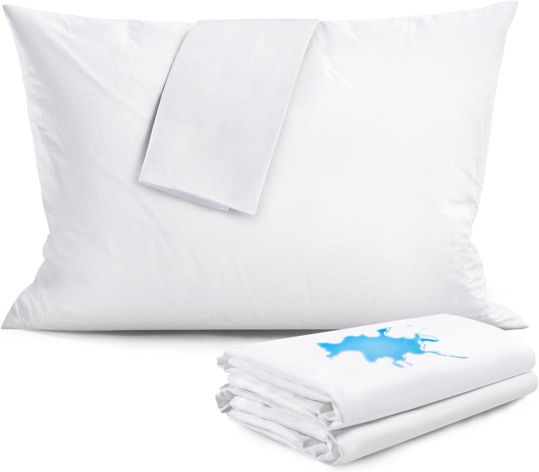 2 Pack Waterproof Zippered Pillow Protectors,100% Cotton Standard Size Pillow Covers,Anti-Dust,Stain and Sweat Resistant,Ultra Soft and Breathable Pillowcases(Upgraded)