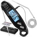 Vuwwey Instant Read Meat Thermometer Digital for Cooking & Grilling with Dual Probe, Big Backlit & Calibration, Food Thermometer for Grill, Smoker, BBQ, Oven, Oil Fry, Outdoor Kitchen Appliances (Black)