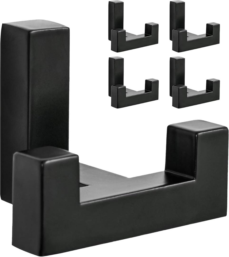 5 Pack Heavy Duty Double Claw Coat Hook Wall Mount with Screw Retro Double Coat Hook Utility Hook for Coats, Scarves, Bags, Towels, Keys, Hats, Mugs, Hats (Black)