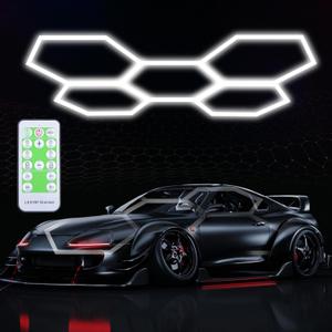 Garage Hexagon Lights, 24 Pack, 24V 6500K Higher Brightness Hexagonal Garage Light, Plug and Play, Lightweight DIY Assembly Hexagonal Lights for Car Detailing Shop Decoration (with Remote Control)