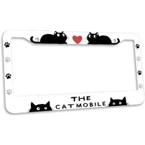 Cute Cat License Plate Frame The Cat Mobile Heart Pet Paw Print License Plate Personalise Stainless Steel Metal Car Plates Funny License Plate Frames Decorative for Men Women 12.2"x6.2" 1PC