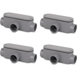 4Pack 3/4 Inch Rigid PVC Conduit Body Type T, Slip x Slip PVC Conduit Bodies T Type with Cover and Gasket, Gray