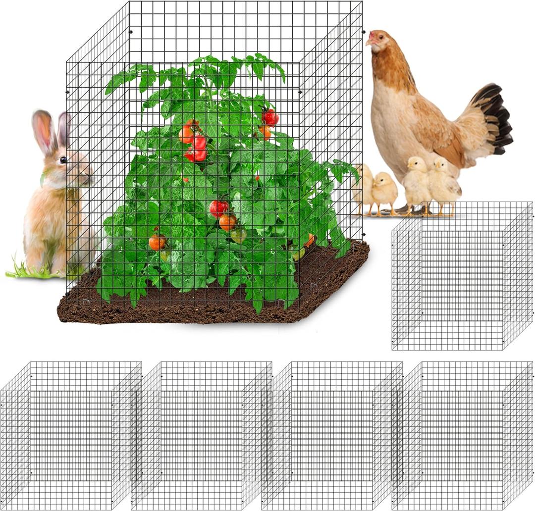 24 Pics DIY Metal Plant Protectors from Deer, Garden Fencing Animal Barrier Size 11.8 * 11.8 inches, Mesh Plant Cage Chicken Wire Cloche for Plants with Stakes and Nylon Cables (24 Pcs)