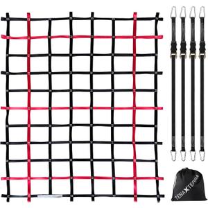 Cargo Net for Pickup Truck Bed with 4Pcs Ratchet Tie-Down Straps, 50"x66", (WLL) 1100lbs, Heavy Duty Storage Netting for Trailer's Cargo Carrier, Black and Red