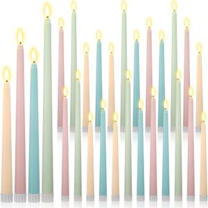 Rossesay 24 Pcs Flameless LED Taper Candles Battery Operated Candle Flameless Candlesticks Flickering for Halloween Christmas Church Wedding(K, 8.58'', 9.69'', 10.98'', 12.91'', 12.8'', Multicolored)