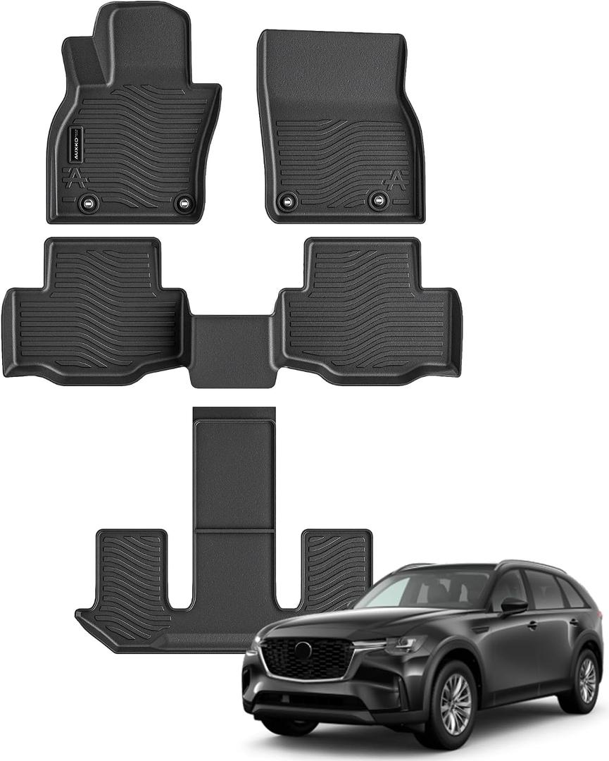 Auxko All Weather Floor Mats Fits for Mazda CX-90(Include PHEV) 2026 2025 2024 6&7 seat 3 Rows TPE Rubber Liners Accessoires for Mazda CX90 All Season Guard Odorless Anti-Slip Mats