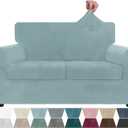ZNSAYOTX Luxury Velvet Sofa Cover 3 Piece (57"-70") Stretch Loveseat Covers for 2 Cushion Couch Thick Soft Couch Slipcover with Non Slip Strap, Dog Pet Friendly Nice Furniture Protector (Stone Blue)