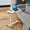TigerDad Over Bed Table with Wheels Adjustable | Rolling Laptop Table Overbed Desk Hospital Tray Table Sofa Chair Side Table for Home Office (White)