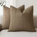 Foindtower Set of 2 Decorative Linen Check Throw Pillow Covers Neutral Farmhouse Vintage Cushion Covers Modern Boho Home Decor for Sofa Chair Couch Bedroom Living Room Outdoor,2222 Inch,Light Brown