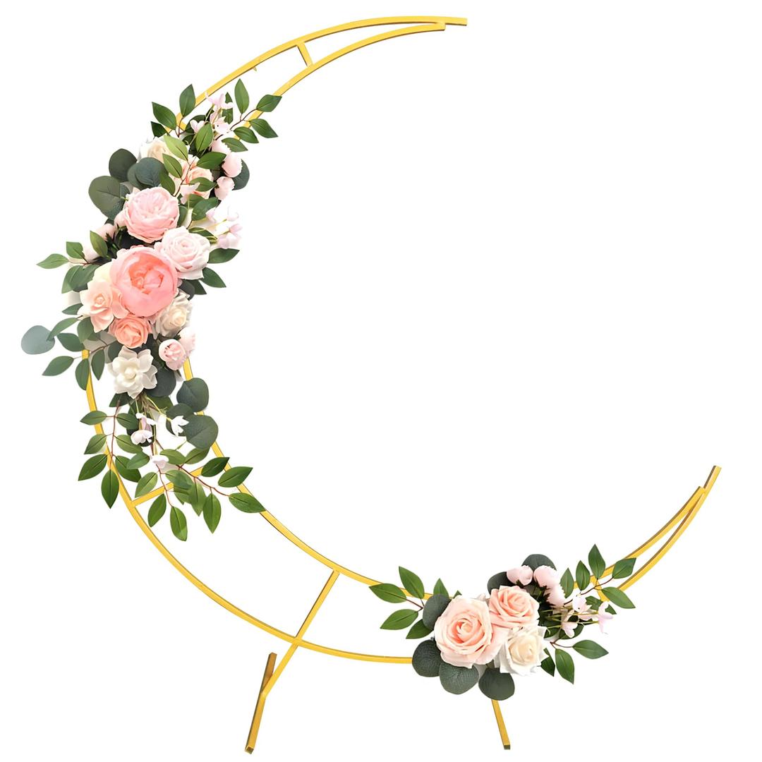 7.2FT Metal Crescent Moon Floral Curved Frame Party Anniversary Decor Bridal Shower (Gold) (5.9FT)