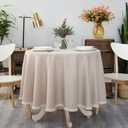 Textured Tablecloth Linen-Look Rustic Burlap Stlye Washable Solid Heavy Weight Lace Trim Fabric Table Cloth,Table Cover for Kitchen Dinning Tabletop Decoration70 in Round Beige