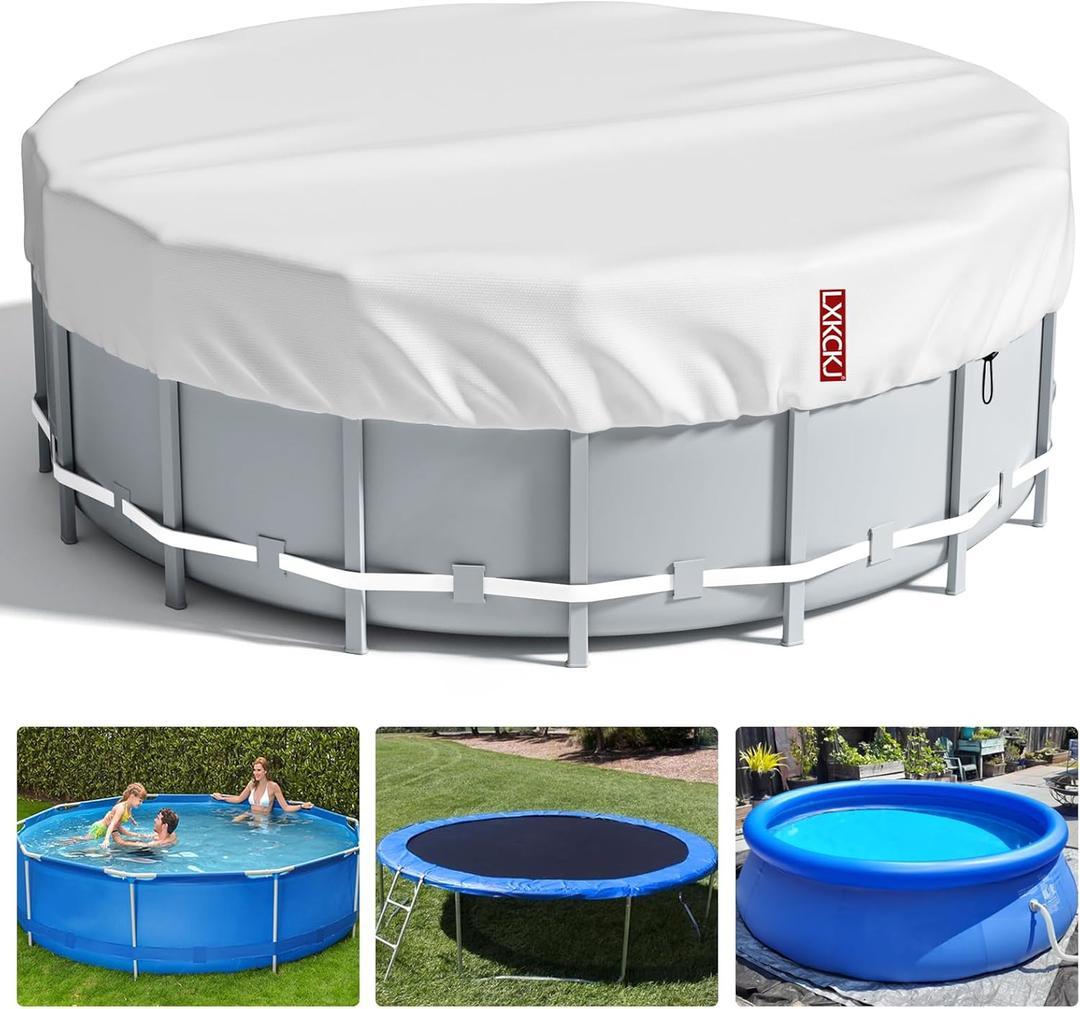 LXKCKJ 15 Ft Round Pool Cover, Solar Covers for Above Ground Pools, Summer Pool Cover Protector with Cover Accessories, PE Tarp Ideal for Waterproof and Dustproof (Silver)