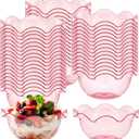Newtay 50pcs 6oz Small Plastic Dessert Bowls Ice Cream Bowls Reusable Flower Shaped Party Serving Elegant Buffet Serving Cups for Nuts, Salad, Fruit, Snacks and Yogurt (Pink)