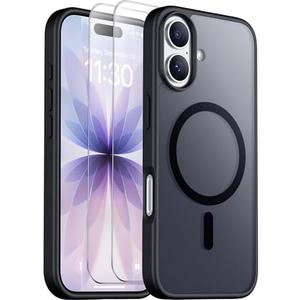 SPIDERCASE for iPhone 17 Case, Magnetic Translucent Matte Case with 2PCS Tempered Glass Screen Protector Slim Phone Case for iPhone 17 6.3'', Black