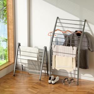 Whitmor Spacemaker Folding Drying Rack, Indoor Clothes Organizer with Patent-Pending Design, Space Saving, 6" L x 26" W x 51.5" H, Grey
