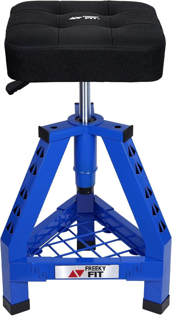 Adjustable Shop Stool,Garage Mechanic Stool Chair,Work Seat for Workshop, Adjustable Height, 360 Swivel Padded Square Seat,Tool Storage, 350 LBS Capacity, Heavy Duty, Blue (Blue/24.4-28.3 Inch)