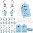 Hicarer 60 Sets Angel Keychains Baby Shower Favors 60 White Organza Gift Bags with Thank You Tags Angel Keychains for Guest (Blue)