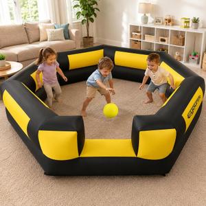 Inflatable Gaga Ball Pit- 7-Sided Arena with External Blower, Unique Heptagon Design for Non-Stop Play, Portable for Backyard, Park & Family Games (Black&Yellow, 10FT)