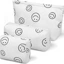 3 Pieces MakeUp Bag Cosmetic Bag,Travel Makeup Bag Set,Cute Smiley Corduroy Make Up Purse with Zipper,Beige White Pencil Pouch,Small Makeup Pouch,Aesthetic Preppy Stuff