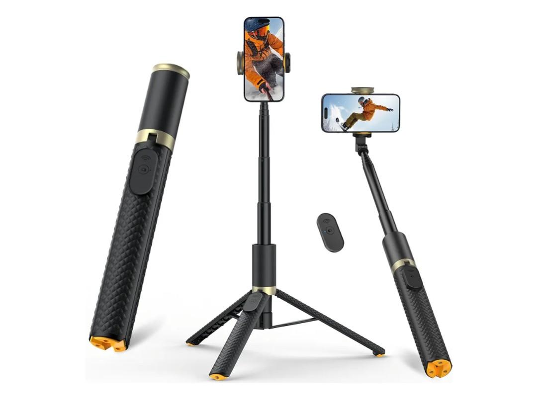 Vimose Phone Tripod & Selfie Stick with Remote, Portable, Lightweight for Video Recording Vlog, Extendable Travel Tripod Stand Compatible with iPhone Android, Black, 62"