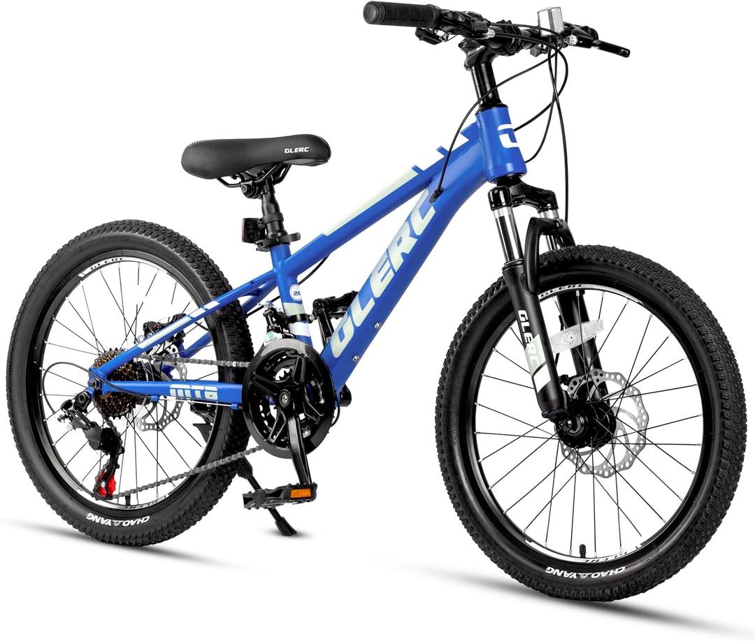 Glerc 20 24 Inch Kids Bike, Kids Mountain Bike for Boys and Girls Ages 6-14, 21-Speed Skyline Bicycle with Front Suspension and Disc Brakes, Multiple Colors (Navy Blue)