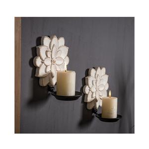 Farmhouse Candle Sconces Set of Two, Handcarved Wall Candle Holders Decorative, Flower Pattern, Distressed Finish Rustic Candle Holder Wall Decor for Living Room, Hallway