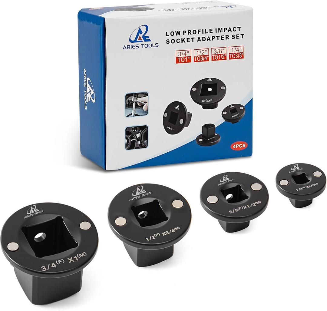 Socket Set Adapter,Low Profile Impact Socket Set Works with Impact Wrench，Torque Wrench，Electric Ratchet，Designed for Confined Space，3/8" to 1/2", 1/4" to 3/8", 3/4" to 1", 1/2" to 3/4", 4PC