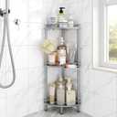 ELYKEN Corner Shower Caddy Standing, 3 Tier Rustproof Metal Shower Organizer with Soap Holder, Floor Shower Corner Shelf Rack Storage Stands with Adjustable Feet & 2 Hooks for Bathroom, Silver