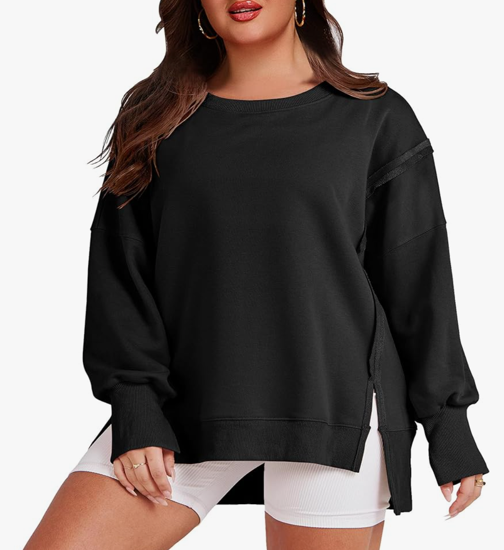 Sweatshirts for Women Oversized Long Sleeve Crewneck Tunic Pullover Shirts Side Split Hoodies Size M