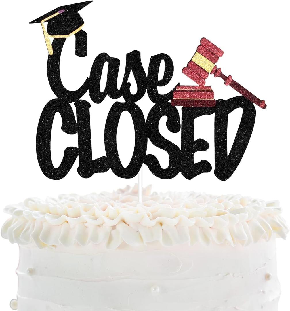 Case Closed Lawyer Graduation Cake Topper - Grad 2025Black Glitter Scales of Justice Cake Topper - Congrats Law School Master Graduate Party Decoration