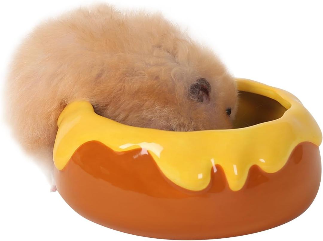 Guinea Pig Food Bowl Hamster Ceramic Water Dish Anti-Spill & Prevent Tipping Rabbit Feeding Bowl for Guinea Pig, Syrian Hamster, Bunny, Rat, Chinchilla, Squirrel, Small Animal (Honey Orange)